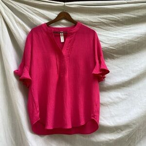 Unbranded Women's Pink Blouse with flutter like sleeves, size XL